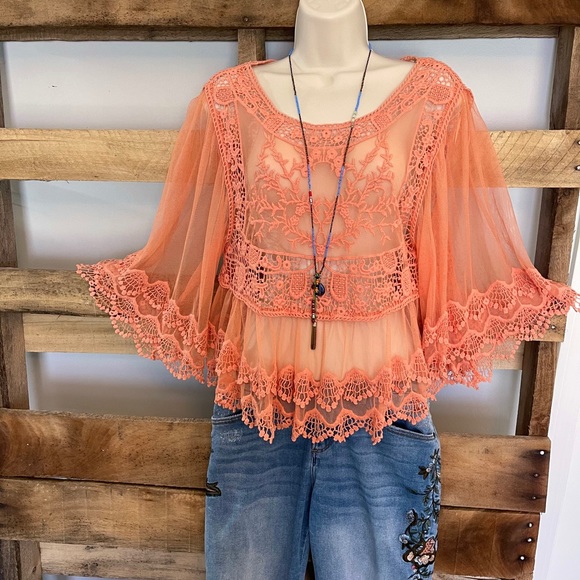ALTAR’D STATE SZ M MESH AND LACE TOP BOHO BLOUSE - Picture 8 of 9